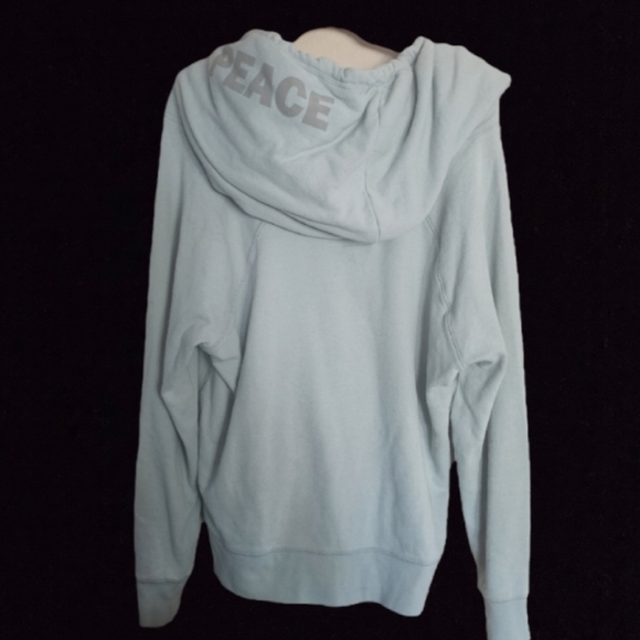 Peace Love World Soft Blue Hoodie - Picture 2 of 5